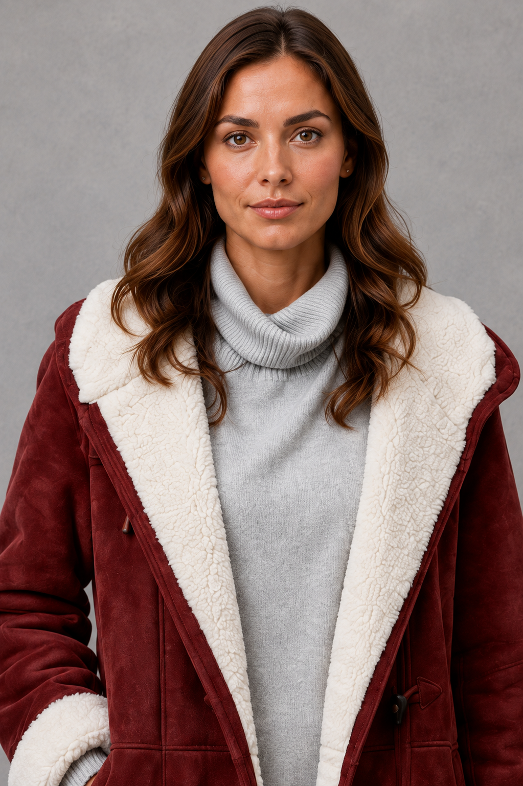 Women’s fleece-lined winter coat with a soft cosy interior, flattering feminine silhouette and elegant design for everyday cold-weather wear.