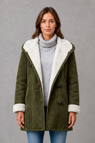 Women’s fleece-lined winter coat with a soft cosy interior, flattering feminine silhouette and elegant design for everyday cold-weather wear.