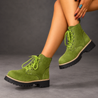 Women’s Fleece-Lined Lace-Up Ankle Boots – Chunky Sole Winter Shoes – Light Green – on-foot side view