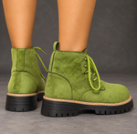 Women’s Fleece-Lined Lace-Up Ankle Boots – Chunky Sole Winter Shoes – Light Green – back view