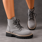 Women’s Fleece-Lined Lace-Up Ankle Boots – Chunky Sole Winter Shoes – Grey – on-foot view