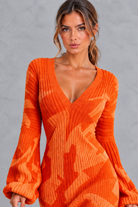 Women’s V-neck knitted jumper dress with long sleeves and fringe hem, midi length – image 3