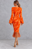 Women’s V-neck knitted jumper dress with long sleeves and fringe hem, midi length – image 4
