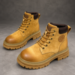 Women’s Lace-Up Leather Ankle Boots – Chunky Sole Casual Work Shoes – Khaki – front angle view