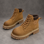 Women’s Lace-Up Leather Ankle Boots – Chunky Sole Casual Work Shoes – Brown – front angle view