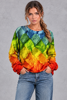 Women's rainbow basket weave patchwork print jumper – front view