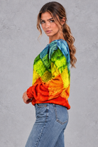 Women's rainbow basket weave patchwork print jumper – side view