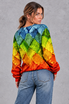 Women's rainbow basket weave patchwork print jumper – back view