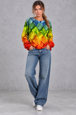 Women's rainbow basket weave patchwork print jumper – full-length view