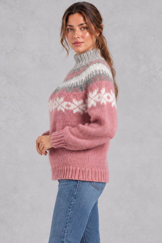 Women's Snowflake Fair Isle Jumper – Pink – side view
