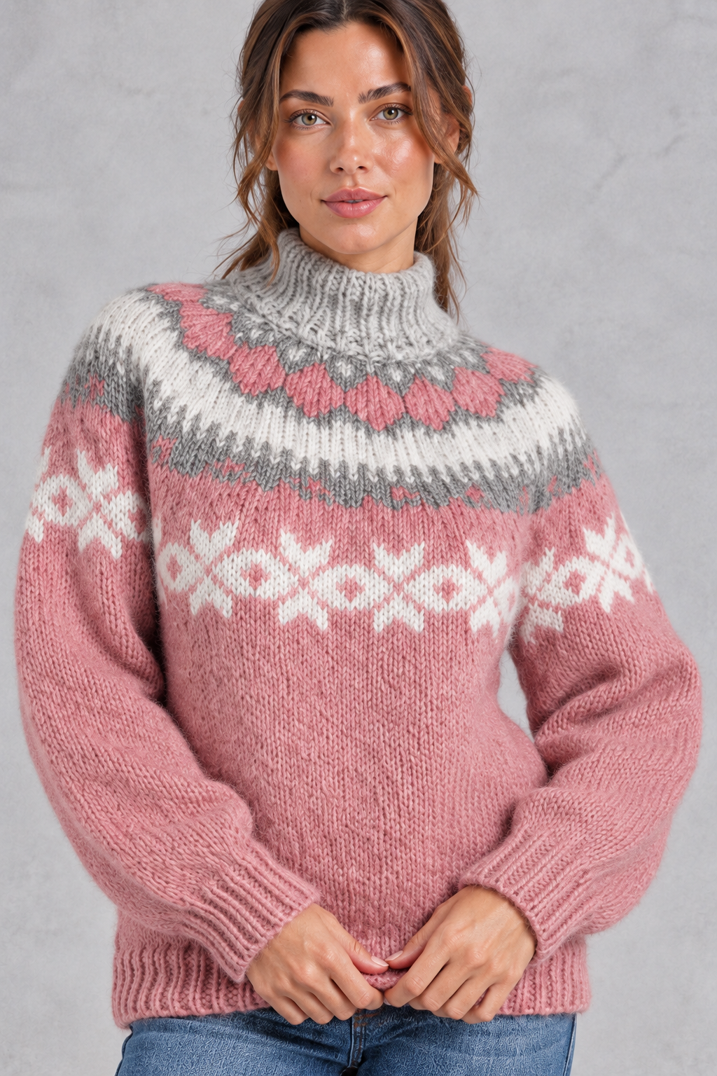 Women's Snowflake Fair Isle Jumper – Pink – detail view