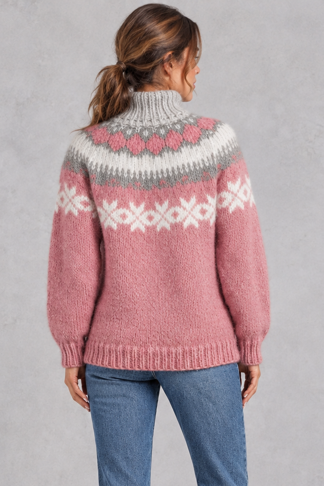 Women's Snowflake Fair Isle Jumper – Pink – back view