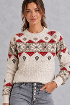 Women's cream Fair Isle jumper – close-up of Nordic snowflake and diamond pattern
