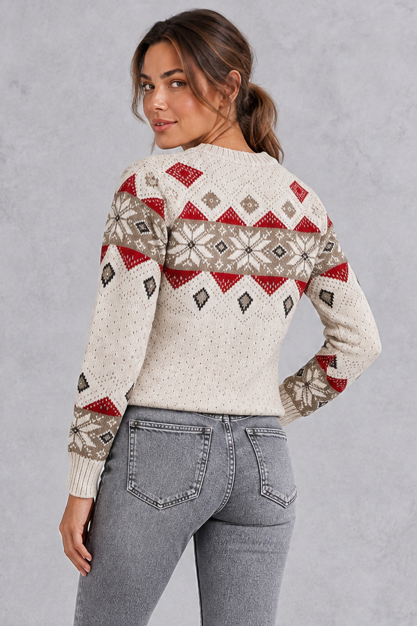Women's cream Fair Isle snowflake jumper – back view