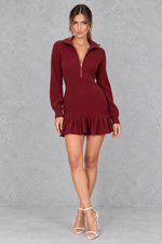 Women’s check mini dress with collared neckline, half-zip front and long sleeves for casual autumn and winter styling.