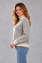Women's herringbone roll neck jumper in Grey – side view