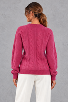 Women's dark pink brushed cable knit crew neck jumper – back view