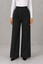 Women’s high waisted tailored trousers with a classic straight leg, clean minimalist finish and elegant smart fit for work and everyday styling.