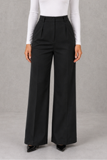 Women’s high waisted tailored trousers with a classic straight leg, clean minimalist finish and elegant smart fit for work and everyday styling.