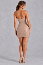 Women’s honey embellished halterneck mini dress with all-over sparkling detailing, a fitted bodycon silhouette and statement open back.