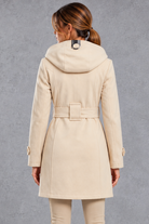 Women's Hooded Trench Coat – Double-Breasted Design & Adjustable Belt – Beige – back view