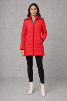 Women’s lightweight insulated hooded coat with padded design, full zip fastening and streamlined fit for autumn and winter.