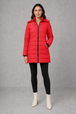 Women’s lightweight insulated hooded coat with padded design, full zip fastening and streamlined fit for autumn and winter.