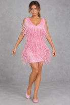 Women's Sparkly Fringe Mini Dress – Pink – front view