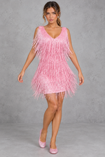 Women's Sparkly Fringe Mini Dress – Pink – front view