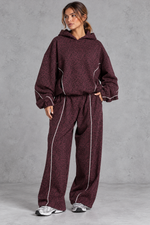 Women's burgundy leopard print hoodie and wide leg jogger set – front view