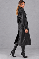 Women's Faux Leather Trench Coat – Black