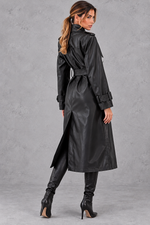 Women's Faux Leather Trench Coat – Black