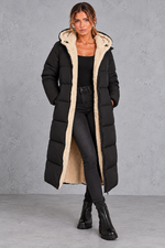 Women's Longline Sherpa-Lined Puffer Coat – Black