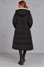 Women's Longline Sherpa-Lined Puffer Coat – Black