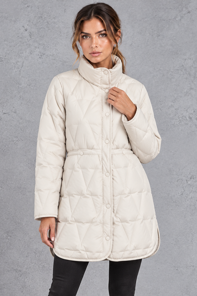 Women's longline quilted down coat in White – front view