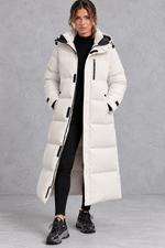 Women's Longline Hooded Puffer Coat – Off-White