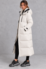 Women's Longline Hooded Puffer Coat – Off-White