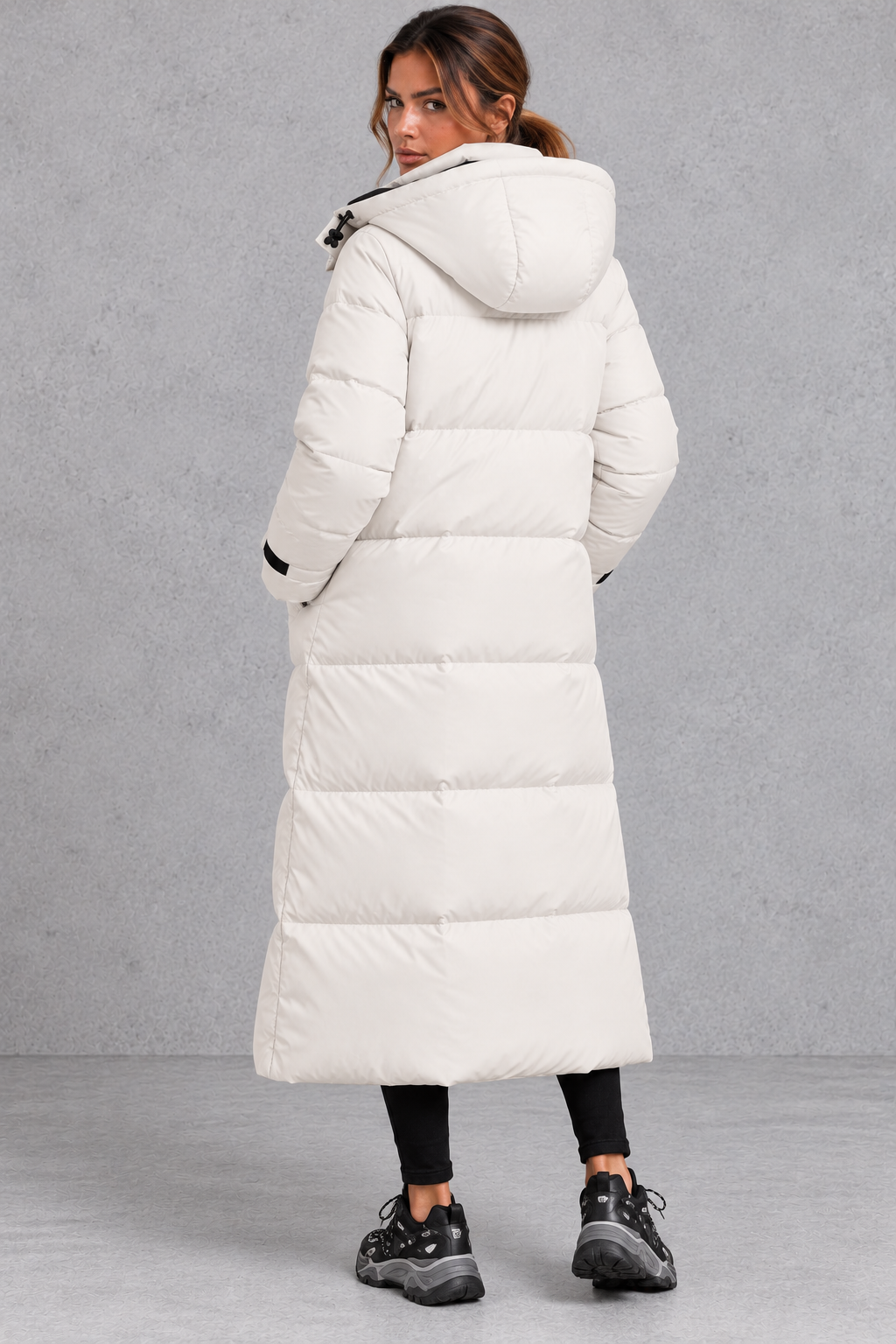 Women's Longline Hooded Puffer Coat – Off-White