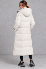 Women's Longline Hooded Puffer Coat – Off-White