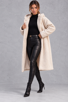 Women's Hooded Longline Teddy Coat – Cream