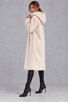 Women's Hooded Longline Teddy Coat – Cream