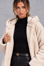 Women's Hooded Longline Teddy Coat – Cream