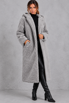 Women's Hooded Longline Teddy Coat – Silver Grey