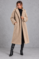 Women's Hooded Longline Teddy Coat – Beige