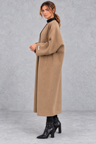 Women's longline wool-blend coat in Camel – side view