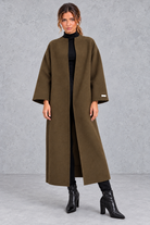 Women's longline wool-blend coat in Olive – front view