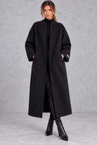 Women's longline wool-blend coat in Black – front view