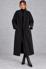 Women's longline wool-blend coat in Black – front view