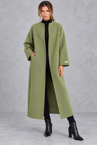 Women's longline wool-blend coat in Sage Green – front view