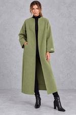 Women's longline wool-blend coat in Sage Green – front view